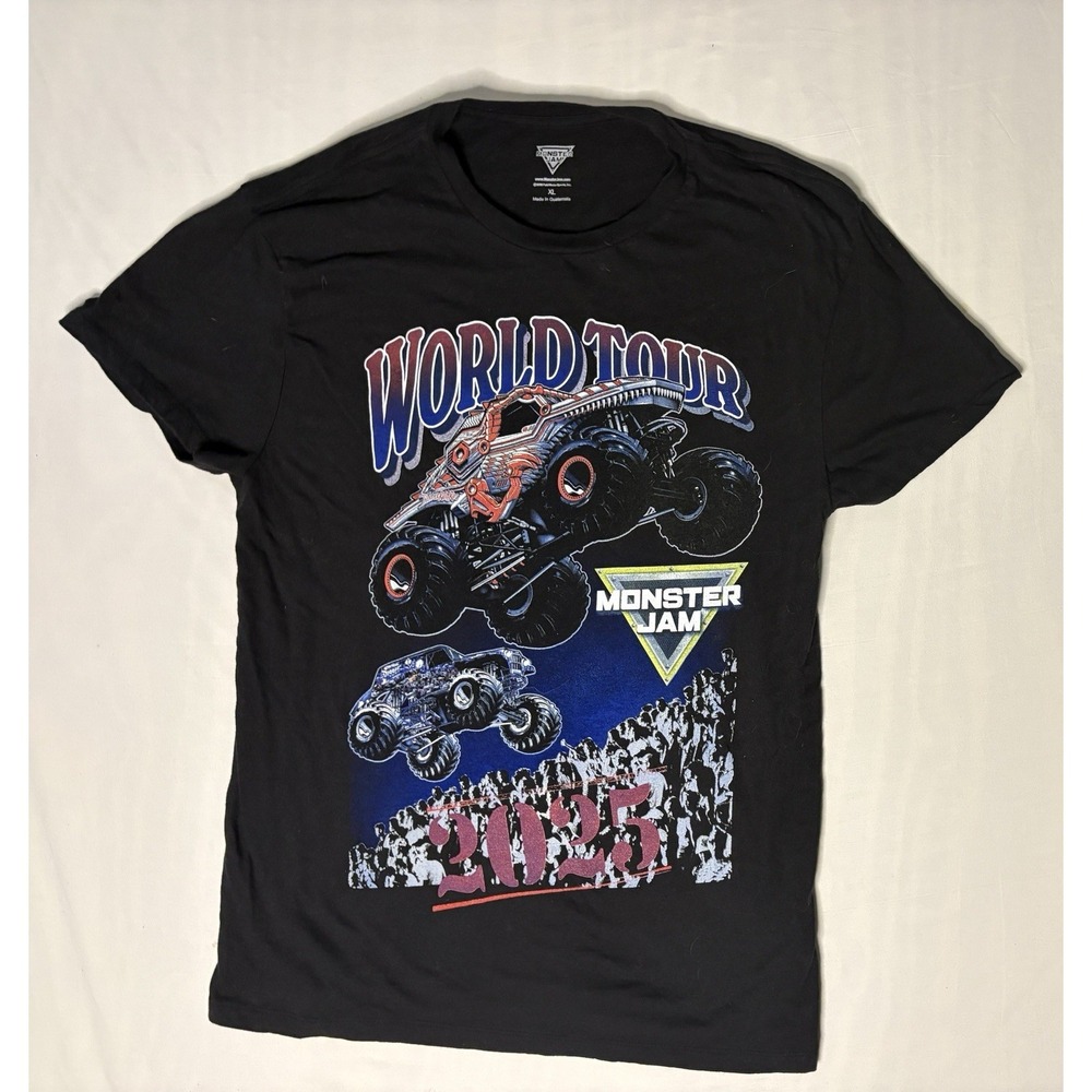 2025 Monster Jam World Tour T Shirt Men's Size XL Black 3 Sided Gravedigger